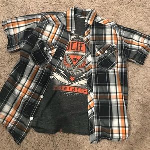 Short sleeve plaid button up with undershirt